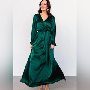 Baltic Born Elegant Green Satin Wrap Dress Size Large